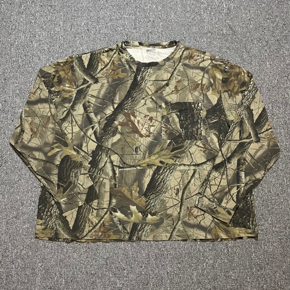 Outfitters Ridge‎ 2XL Camo Long Sleeve Pocket T-Shirt Realtree Hardwoods Cotton